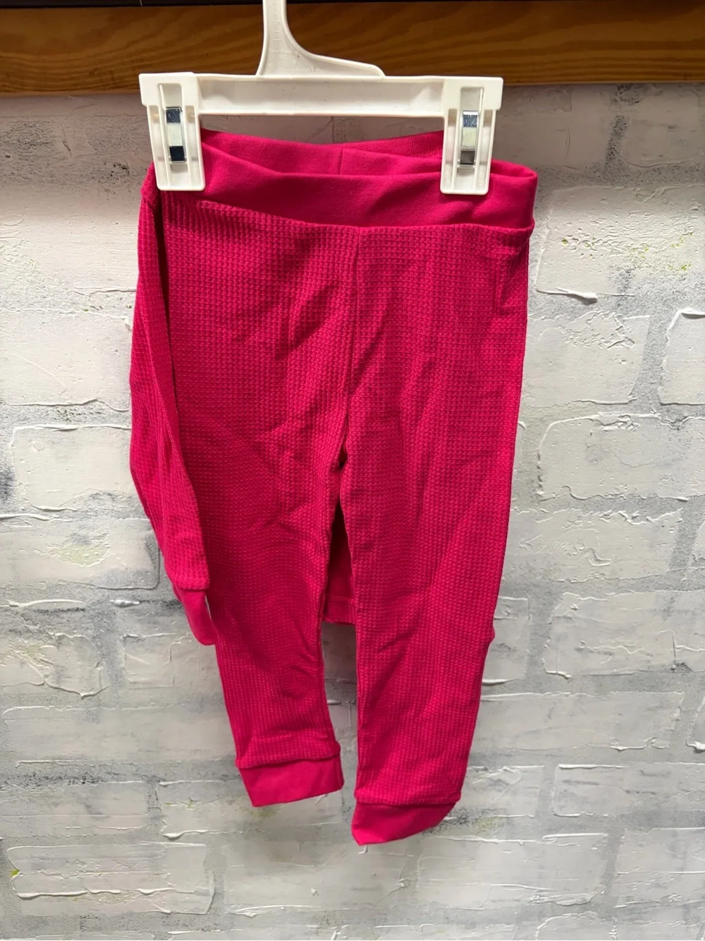2 Sets Kids Pink Waffle Knit Thermals